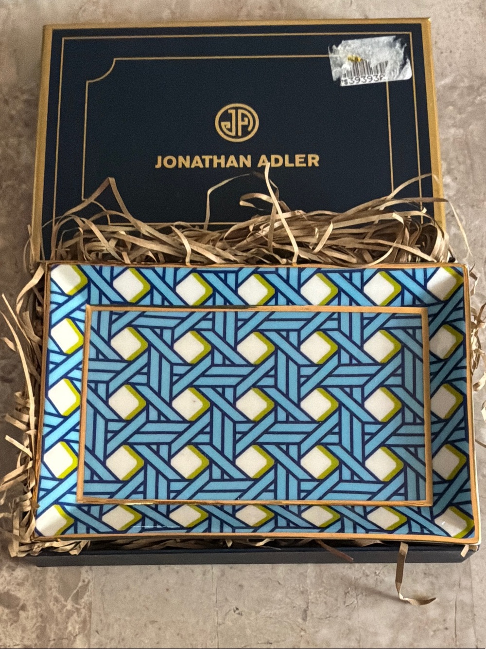 Jonathan Adler Blue, Yellow & White Geometric Ceramic Tray